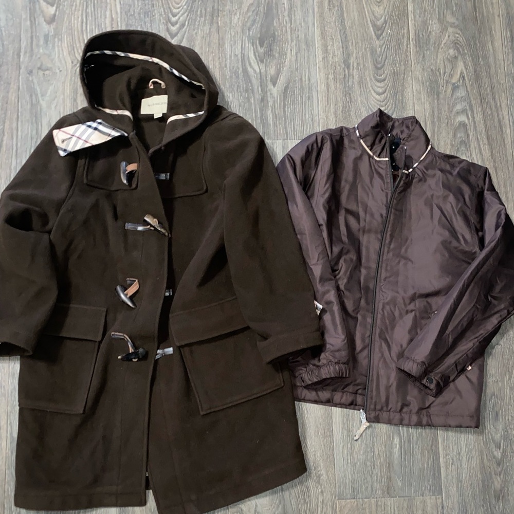 Burberry Boys Duffle 2 in 1 Jacket Toggle Coat Wool Hooded Brown Size 10Y